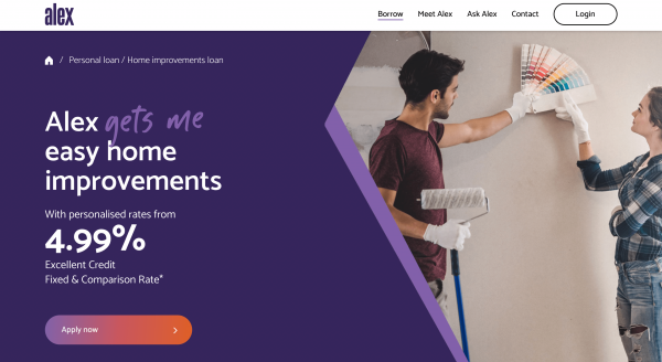 Alex Bank Home improvements loan website screenshot