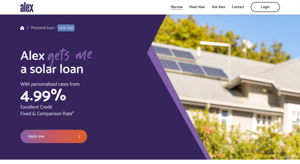 Alex Bank Solar loan website screenshot