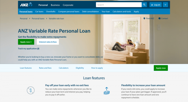 ANZ - Car Loan website screenshot