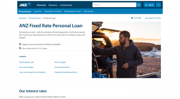 ANZ Fixed Rate Loan website screenshot