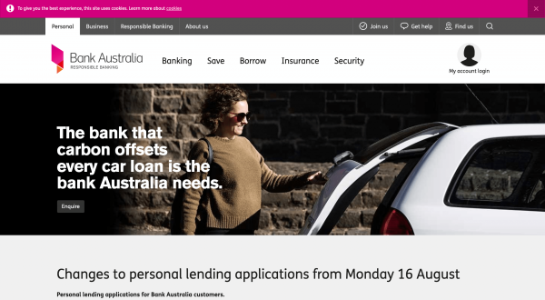 Bank Australia Car Loan website screenshot