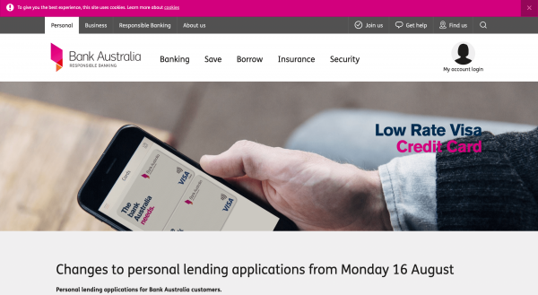 Bank Australia Low Rate Visa Credit Card website screenshot