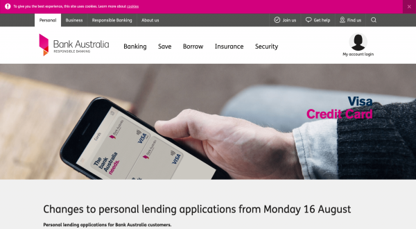 Bank Australia Visa Credit Card website screenshot