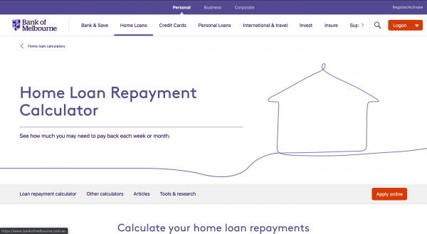 Bank of Melbourne Home Loan website screenshot