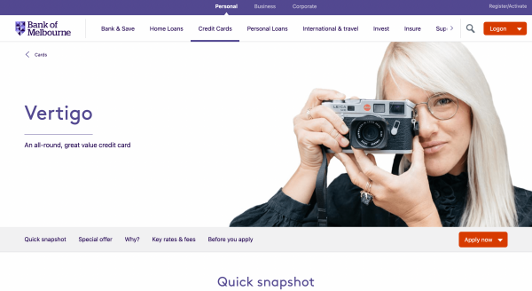 Bank of Melbourne Low rate card website screenshot