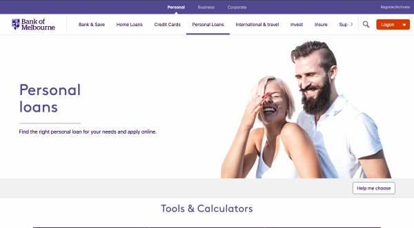 Bank of Melbourne Personal Loan website screenshot