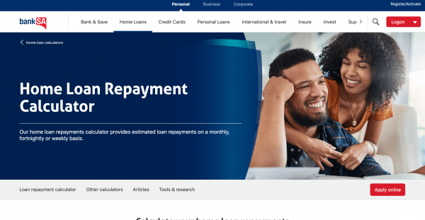 BankSA Home Loan website screenshot