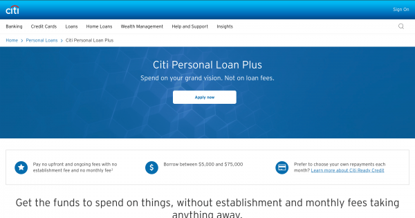 Citi website screenshot