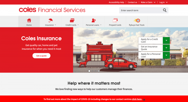 Coles Mastercard website screenshot