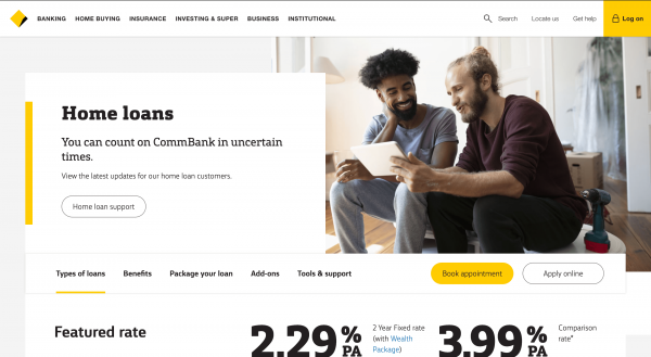 Commbank Home Loan website screenshot