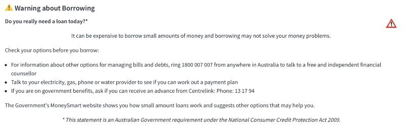 Responsible lending – warning