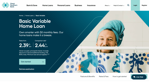 Great Southern Bank Basic Variable Home Loan website screenshot