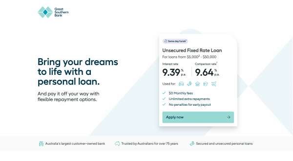 Great Southern Bank Personal Loan website screenshot