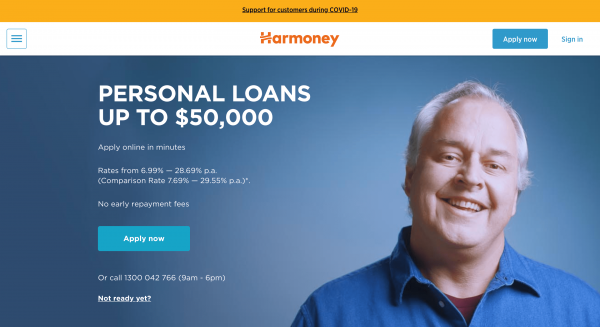 Harmoney website screenshot