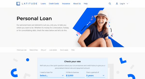 Latitude Financial Services Secured Personal Loan website screenshot