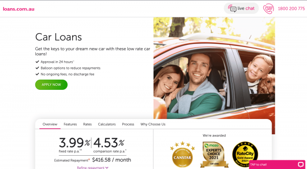 loans.com.au - New and Dealer Used Car Loan website screenshot