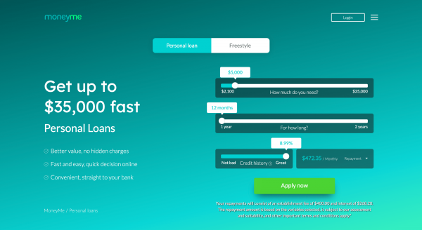 MoneyMe website screenshot