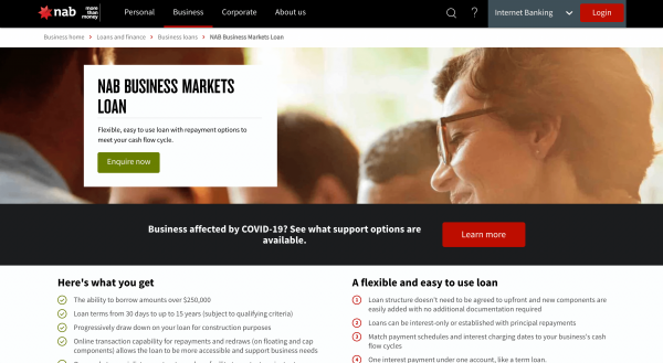 NAB Business Markets Loan website screenshot