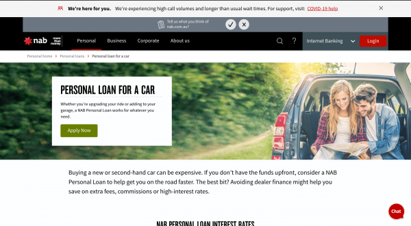 NAB - Car Loan website screenshot