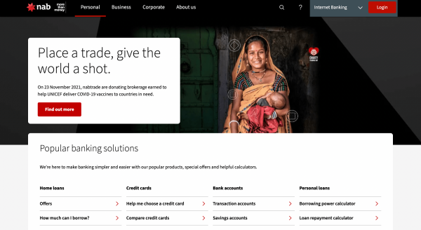 NAB Personal Loan Unsecured Fixed website screenshot