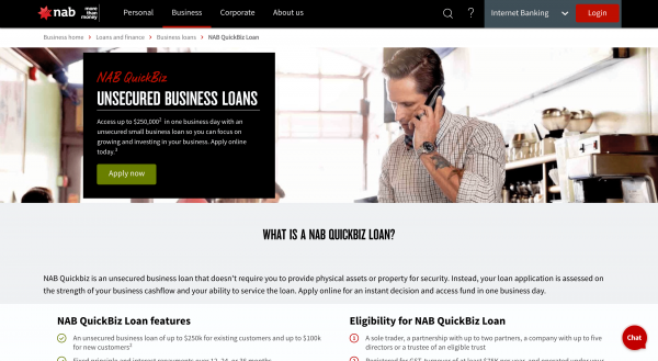 NAB QuickBiz Loan website screenshot