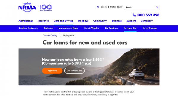 NRMA - Car Loan website screenshot