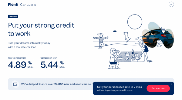 Plenti Car Loan website screenshot