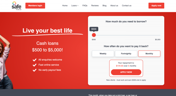 Safe Financial Small Loan website screenshot