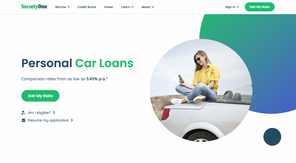 SocietyOne Car Loan website screenshot