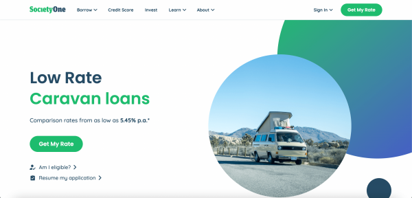 SocietyOne Caravan Loan website screenshot