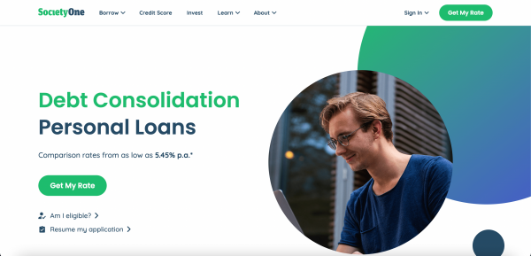 SocietyOne Debt Consolidation Personal Loans website screenshot