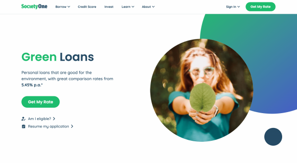 SocietyOne Green Loans website screenshot