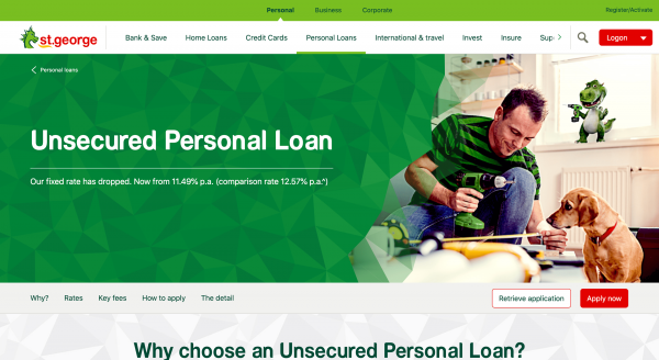 St.George Bank website screenshot