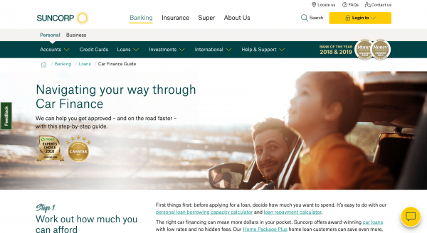 Suncorp - Car Loan website screenshot