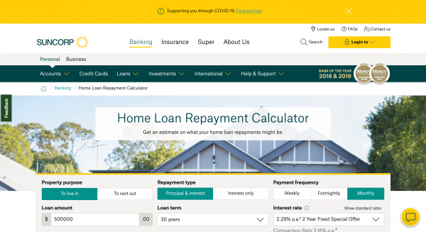 Suncorp Home Loan website screenshot