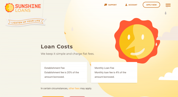 Sunshine Loans website screenshot