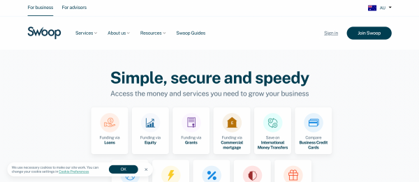 Swoop Finance Business Loan website screenshot