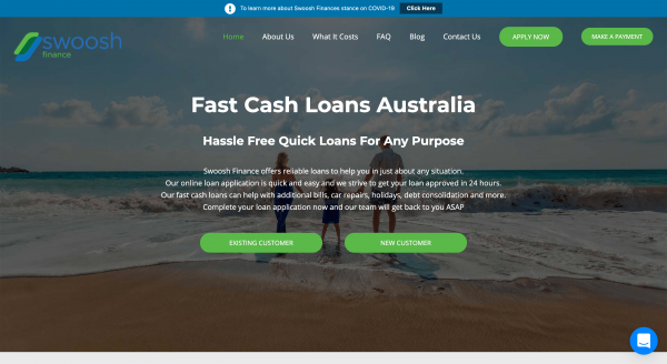 Swoosh Finance website screenshot