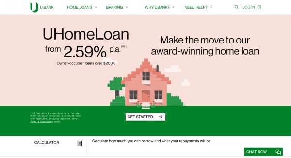UBank Home Loan website screenshot
