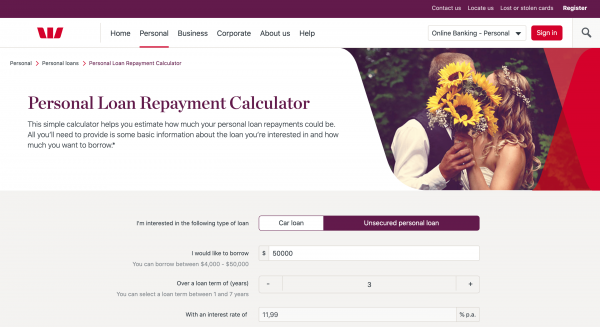 Westpac website screenshot